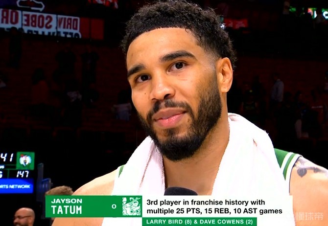 比肩伯德，塔图姆成凯尔特人单场至少25分15板10助队史第三人